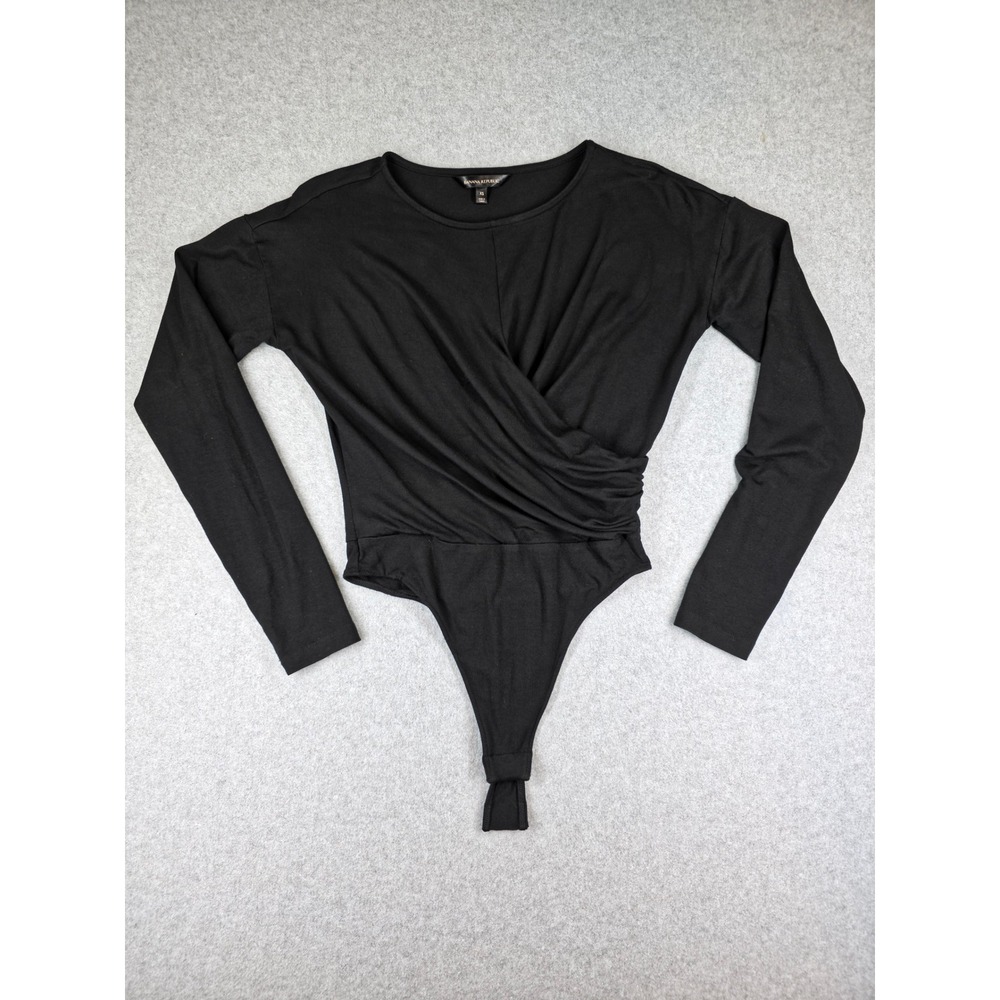 Banana Republic Womens Long Sleeve Surplice Wrap Bodysuit Black XS